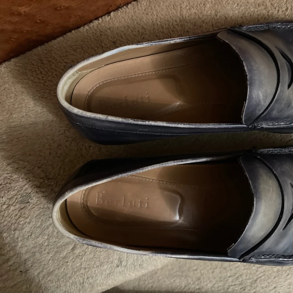 Men's Authentic Berluti Leather Loafers Blue/Gray Size 9.5